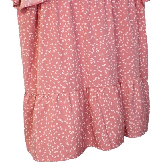 Shein Curve Pink Dress 4XL Allover White Heart Smock Tier Ruffle V-Neck Pullover - Picture 3 of 7